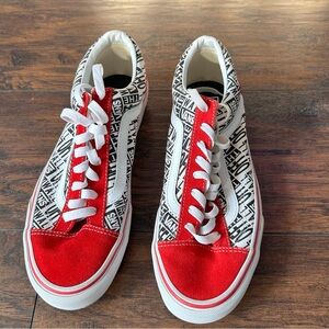 Vans Bold Red and White Text Sneakers